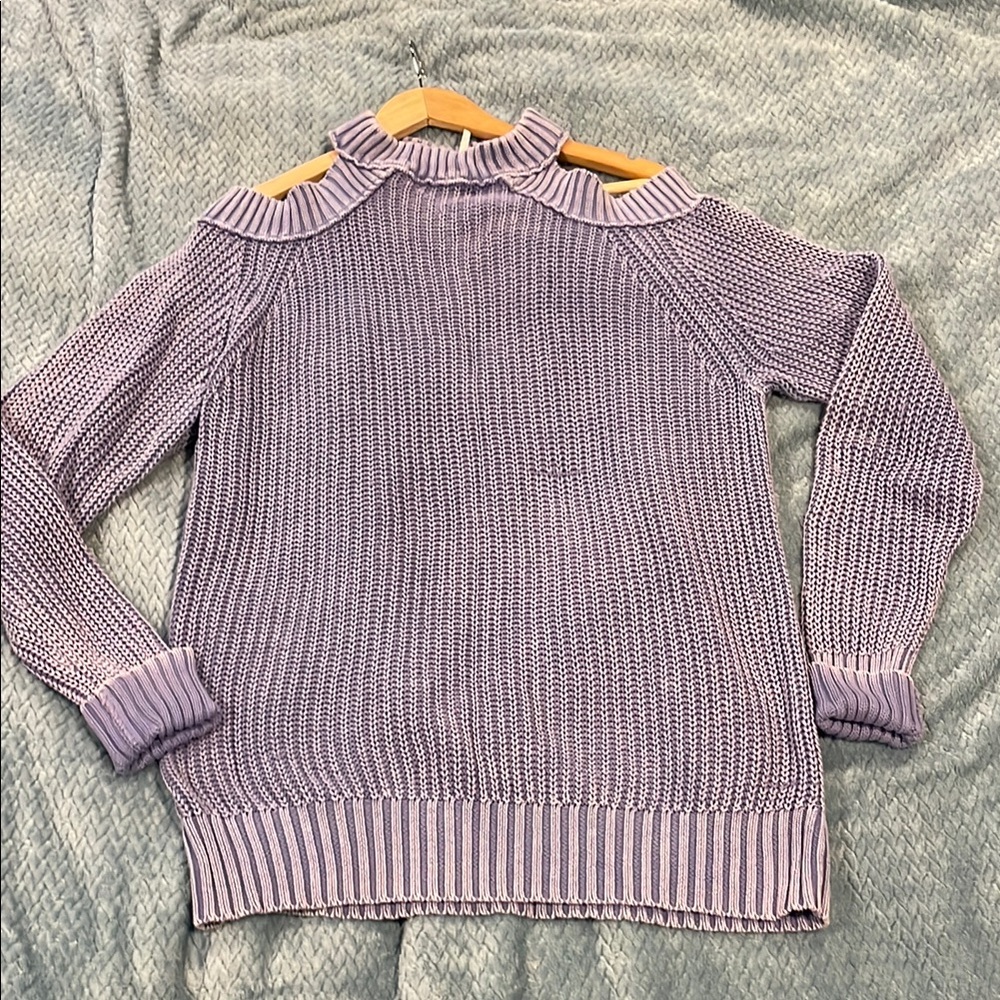 Free People Purple Off-the-Shoulder Ribbed Sweater